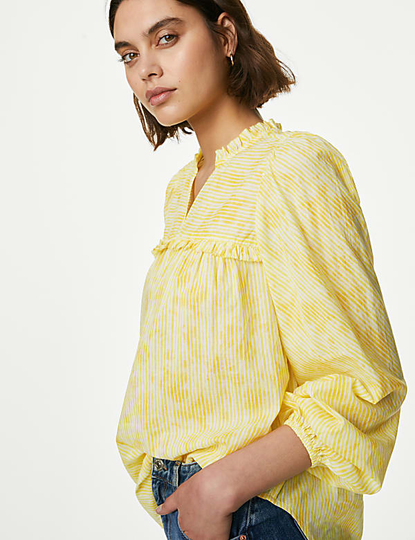 Pure Cotton Striped Frill Detail Blouse - IL