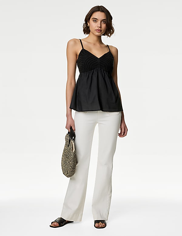 Pure Cotton V-Neck Textured Cami Top