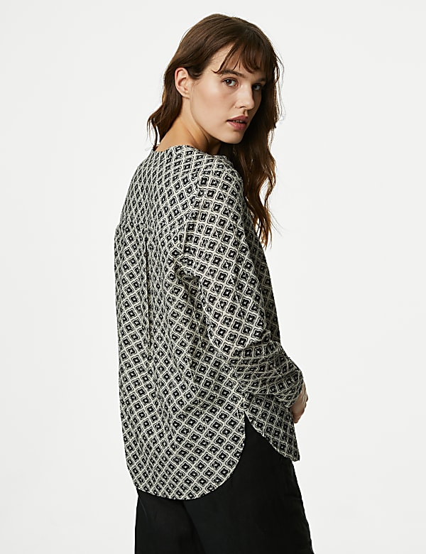 Pure Cotton Printed Textured V-Neck Shirt
