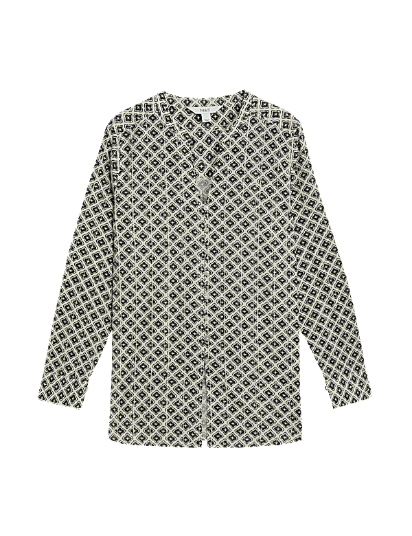 Pure Cotton Printed Textured V-Neck Shirt