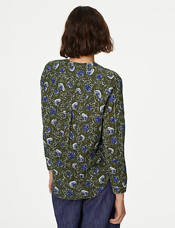 Pure Cotton Printed Textured V-Neck Shirt