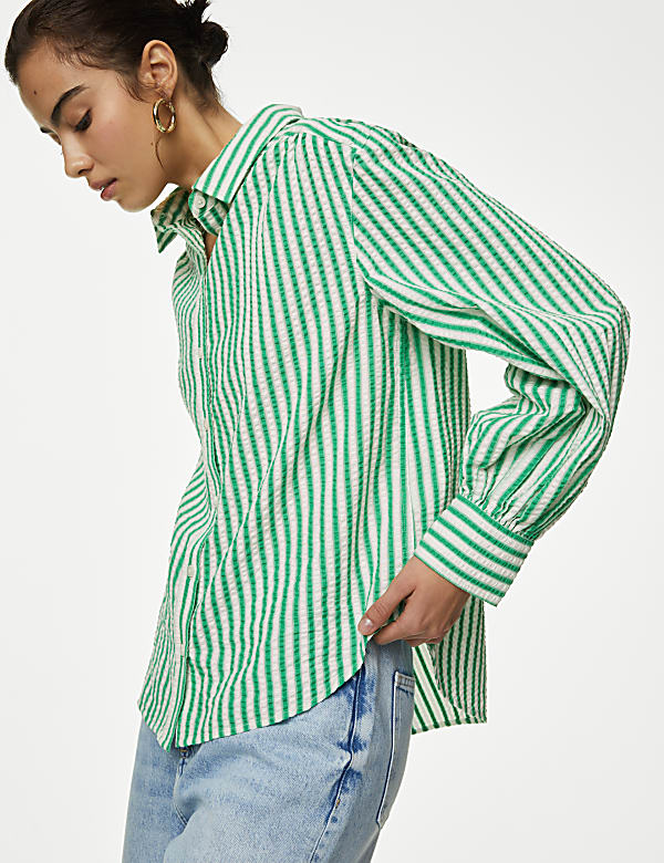 Pure Cotton Striped Collared Shirt BROWN MIX Shirts M S NZ