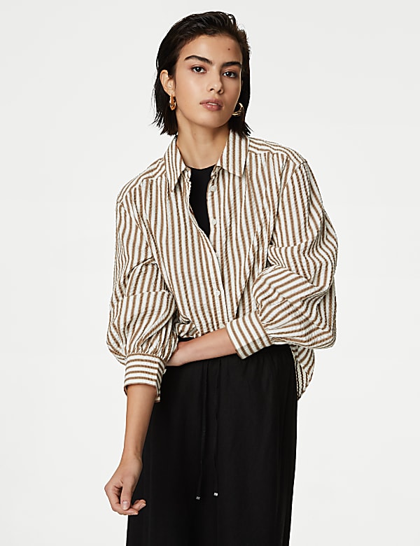 Pure Cotton Striped Collared Shirt - GR