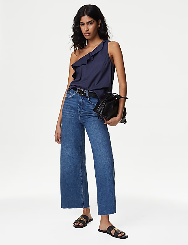 Pure Cotton One Shoulder Frill Detail Blouse