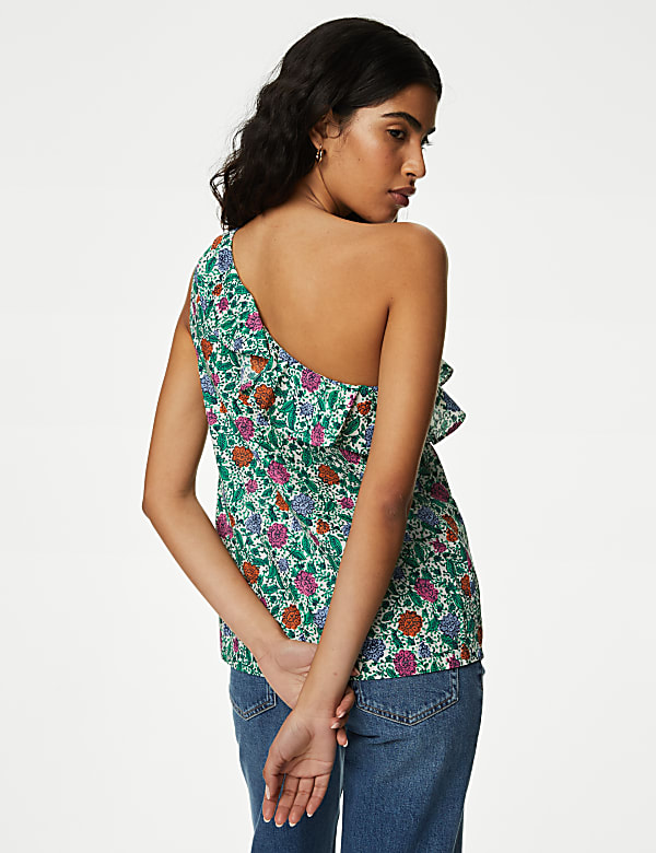 Pure Cotton Frill Detail One Shoulder Top