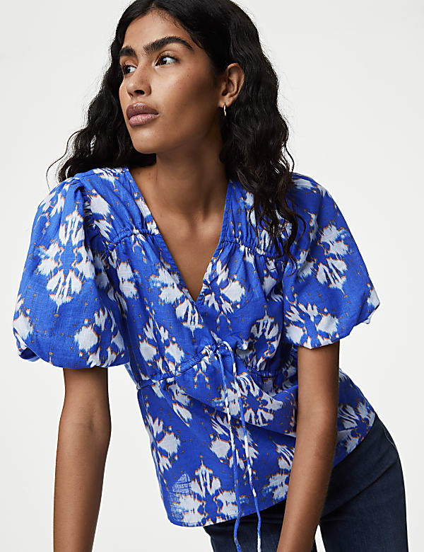 Pure Cotton Printed V-Neck Blouse - IL