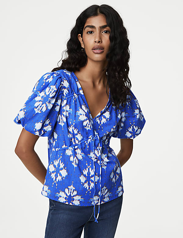 Pure Cotton Printed V-Neck Blouse