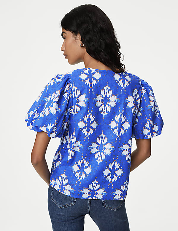 Pure Cotton Printed V-Neck Blouse