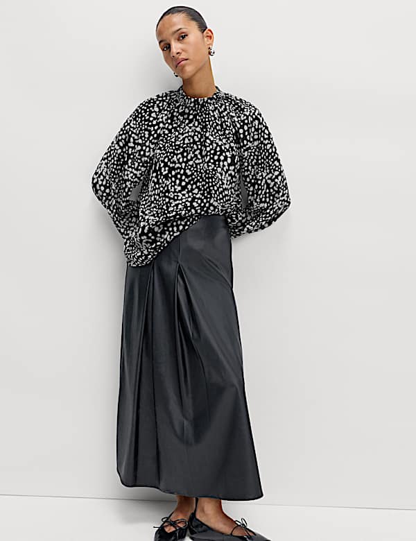 Sheer Floral Printed Long Blouson Sleeve Blouse - US