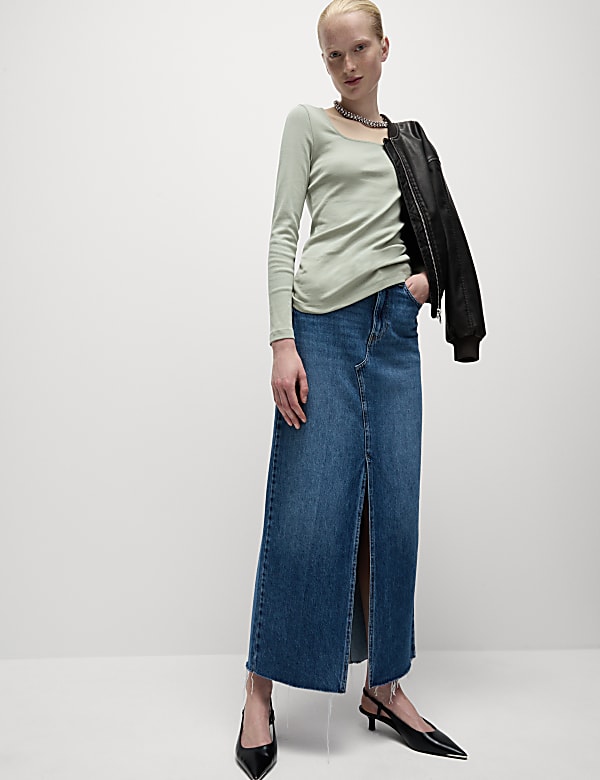 Pure Cotton Square Neck Slim Fit Top