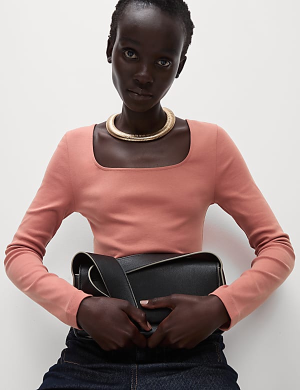 Pure Cotton Square Neck Slim Fit Top