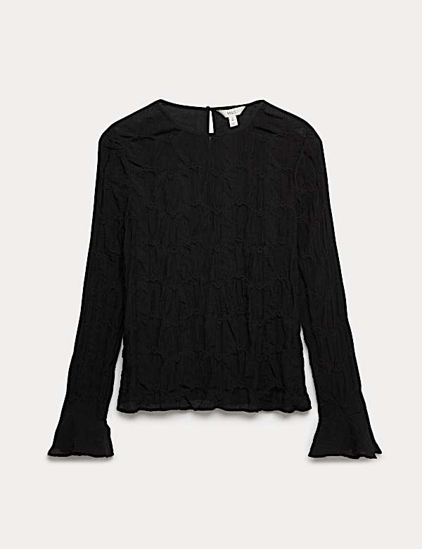 Blusa texturizada de encaje con cuello redondo - ES