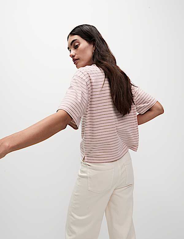 Pure Cotton Relaxed Striped Boxy T-Shirt - LT