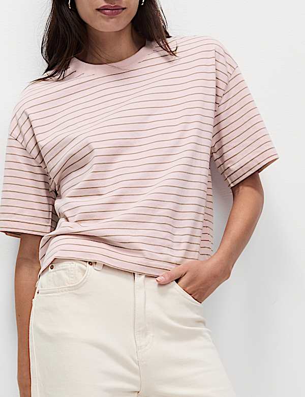 Pure Cotton Relaxed Striped Boxy T-Shirt - LT