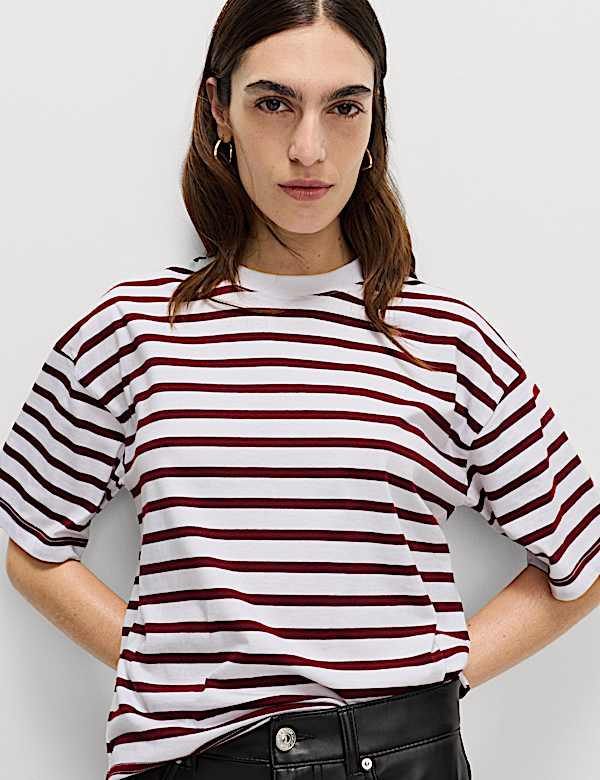 Pure Cotton Relaxed Striped Boxy T-Shirt - CH