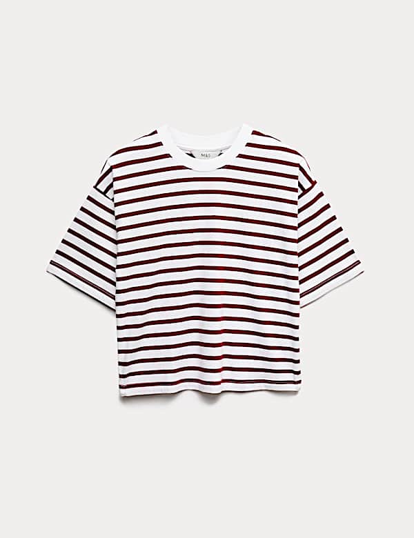 Pure Cotton Relaxed Striped Boxy T-Shirt - CH