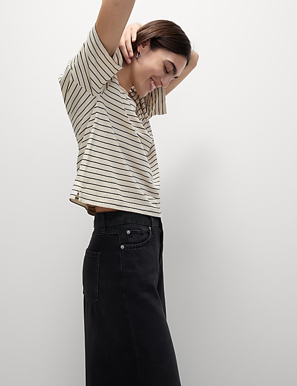 T-shirt boxy coupe décontractée 100 % coton à rayures - CA