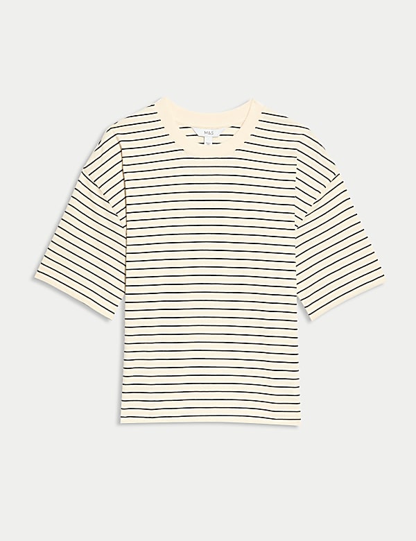 T-shirt boxy coupe décontractée 100 % coton à rayures - CA