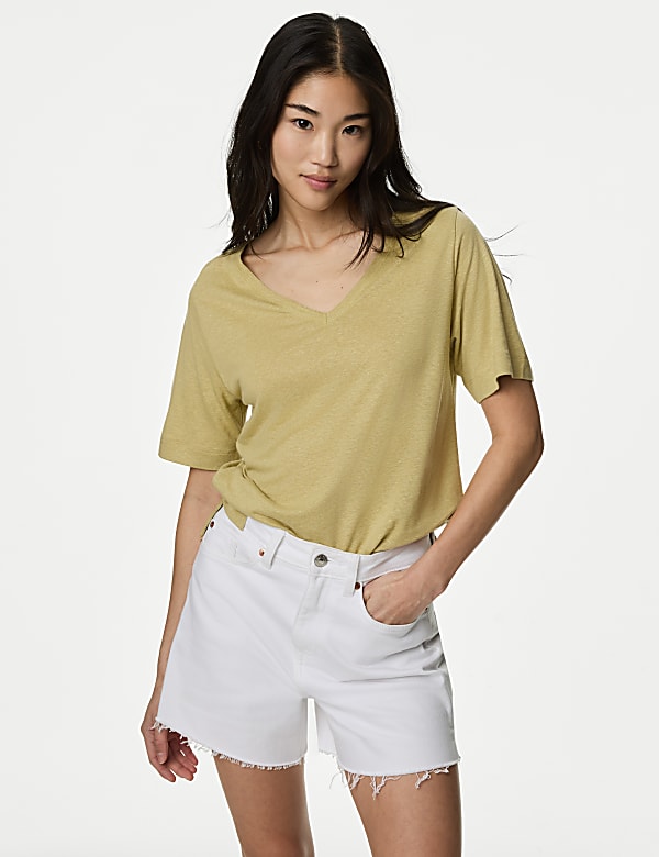 Oberteil aus Leinenmischgewebe mit V-Ausschnitt - AT