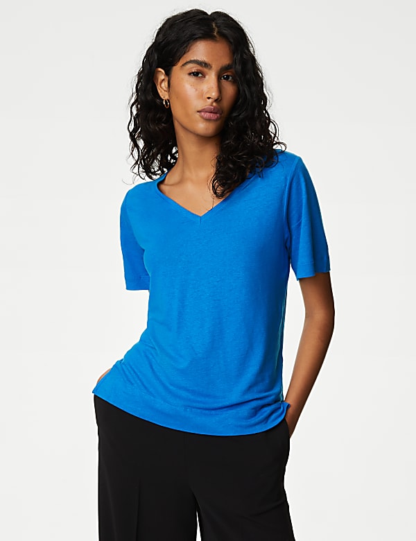 Linen Blend V-Neck Top