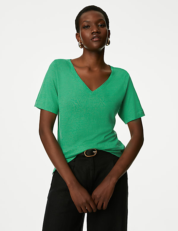 Linen Blend V-Neck Top