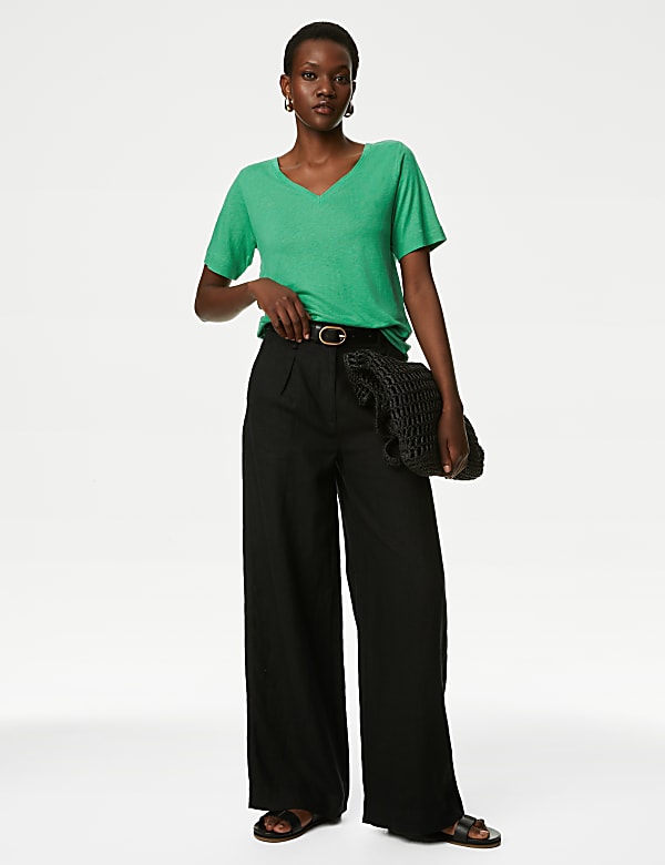 Linen Blend V-Neck Top