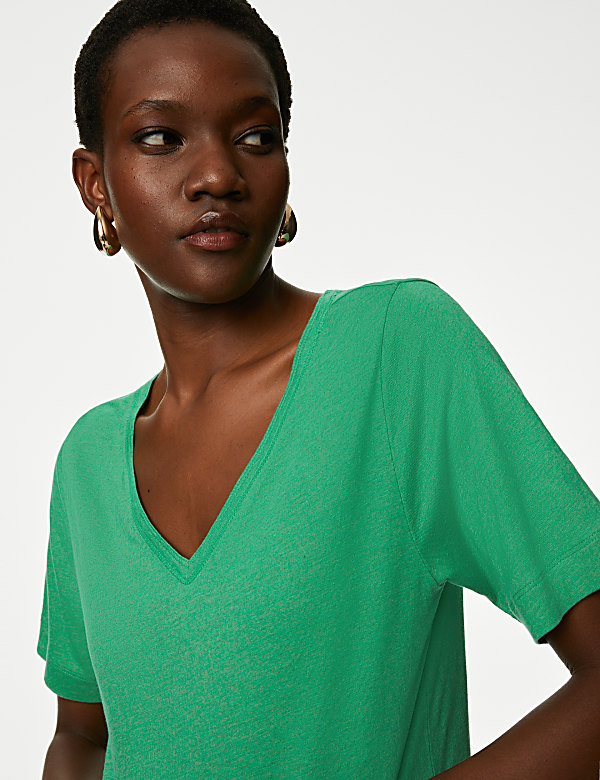 Linen Blend V-Neck Top