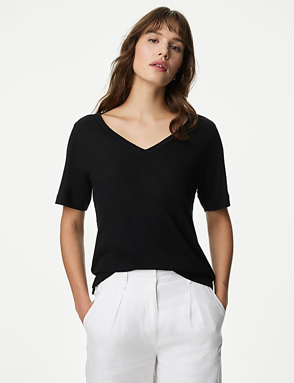 Τοπ με λαιμόκοψη V από σύμμεικτο λινό - GR