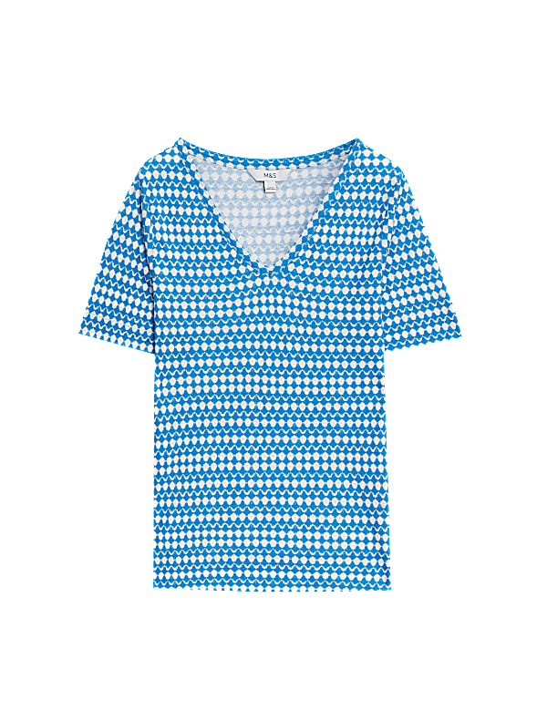 Linen Blend Printed V-Neck Top