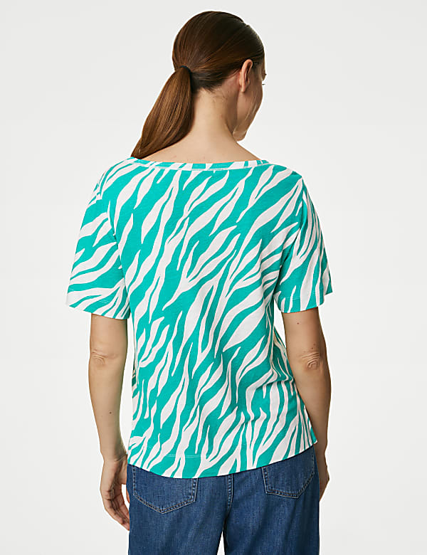 Linen Blend Printed V-Neck Top