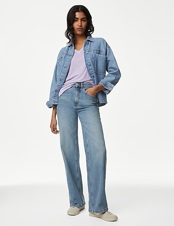 Linen Blend Striped V-Neck Top