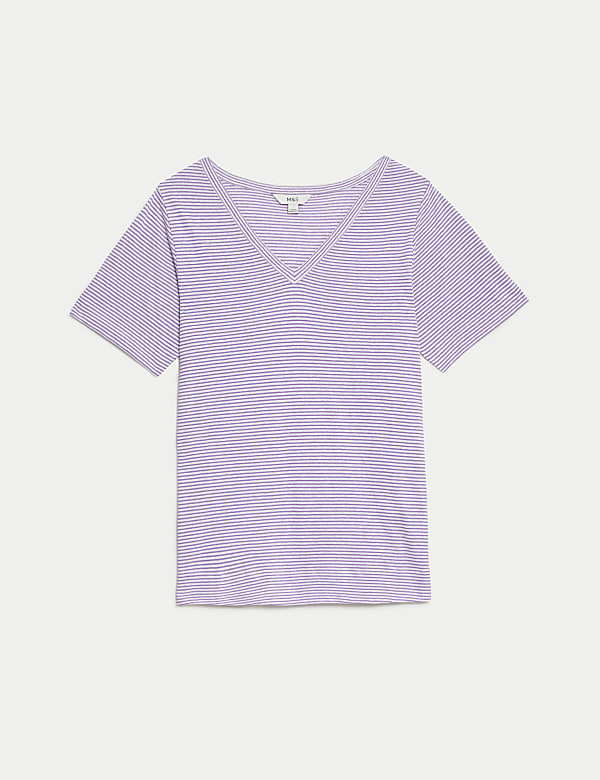 Linen Blend Striped V-Neck Top - VN