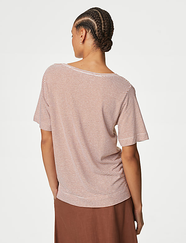 Linen Blend Striped V-Neck Top