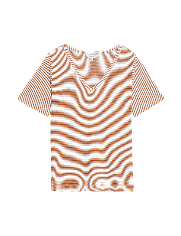Linen Blend Striped V-Neck Top