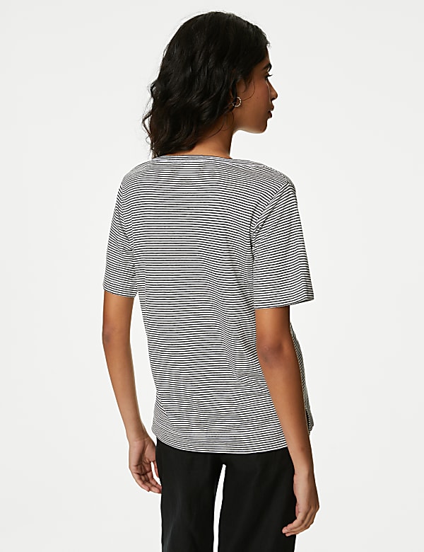 Linen Blend Striped V-Neck Top