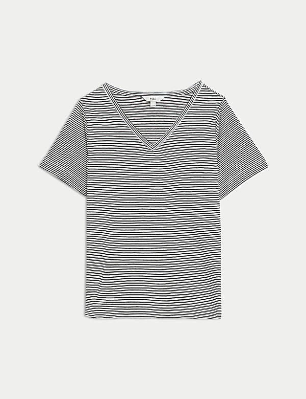 Top en lin m&eacute;lang&eacute; &agrave; col en V et rayures - BE