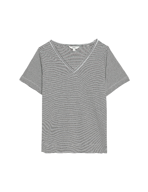 Linen Blend Striped V-Neck Top