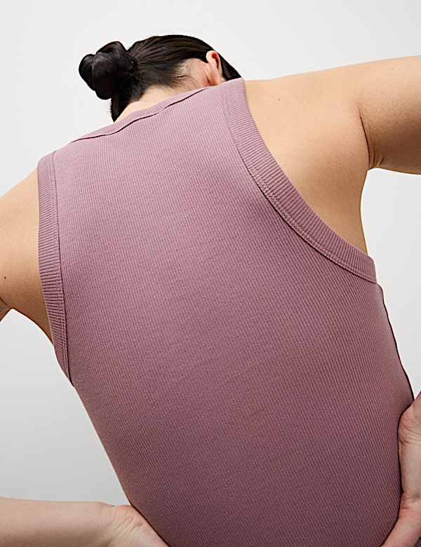 Cotton Rich Ribbed Scoop Neck Bra Vest Top