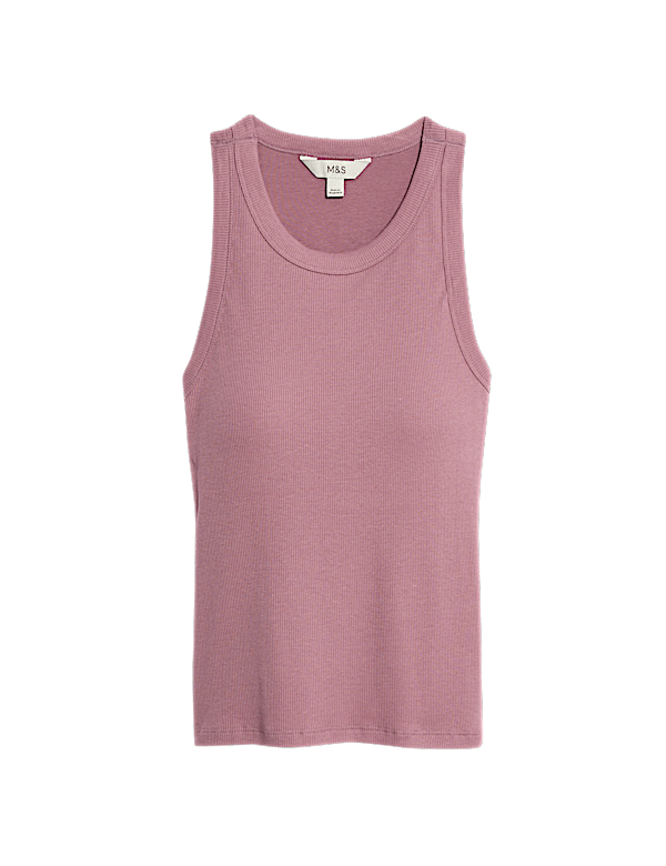 Cotton Rich Ribbed Scoop Neck Bra Vest Top