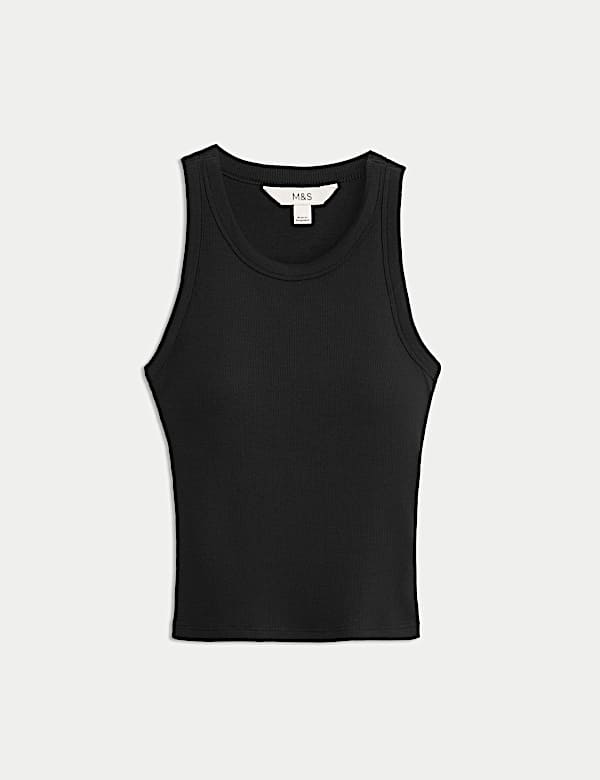 Cotton Rich Ribbed Scoop Neck Bra Vest Top - AU