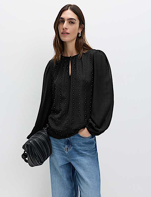 Studded Blouson Sleeve Blouse - CY