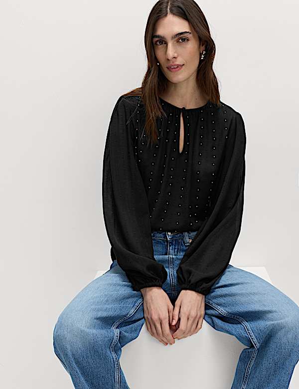 Studded Blouson Sleeve Blouse - CY