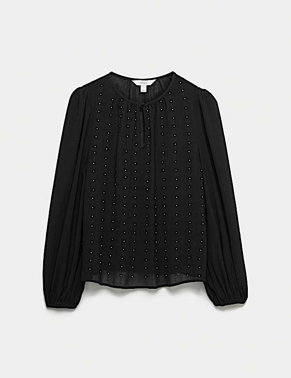 Studded Blouson Sleeve Blouse - CY