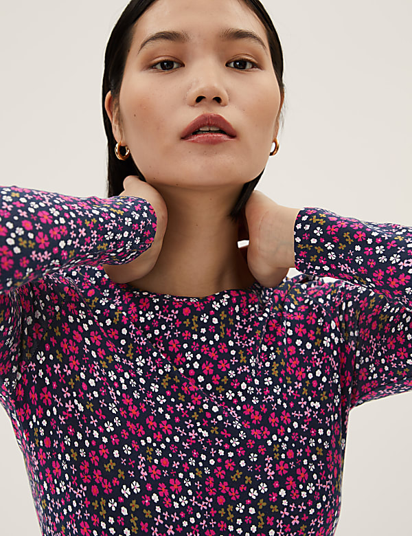 Cotton Rich Printed Slim Fit Top