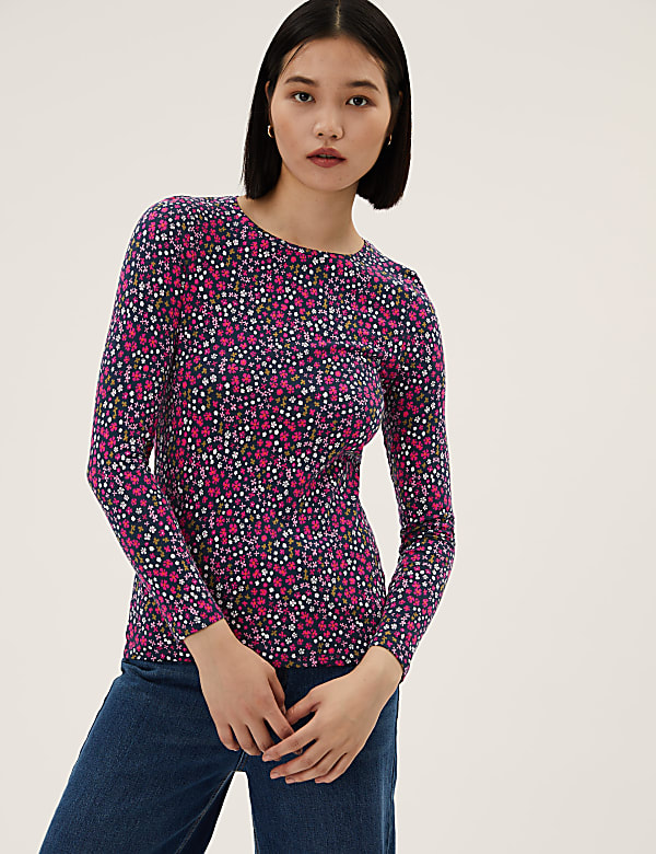 Cotton Rich Printed Slim Fit Top