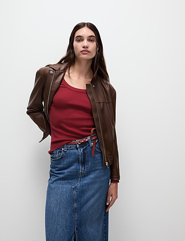 Cotton Rich Ribbed Scoop Neck Top - ID