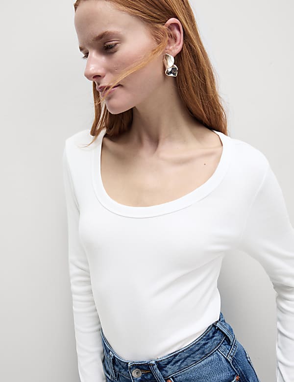 Cotton Rich Ribbed Scoop Neck Top - JE