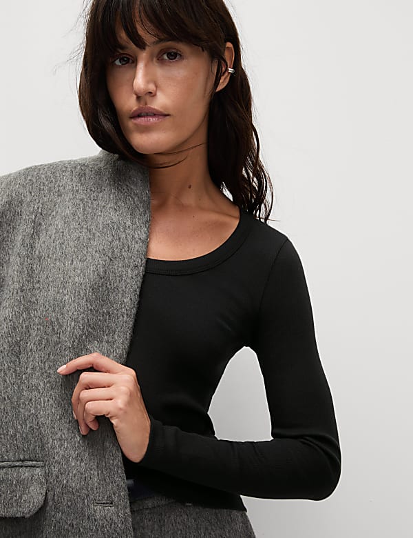 Cotton Rich Ribbed Scoop Neck Top - GR