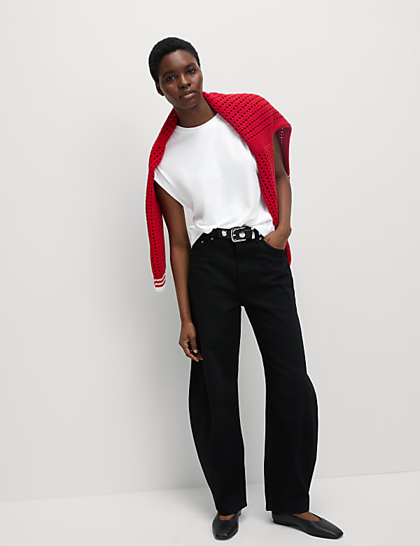 Kaus Oblong Oversized Lengan Pendek Tepi Bahu Katun Murni - ID