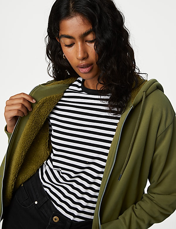 Cotton Rich Borg Lined Zip Up Hoodie